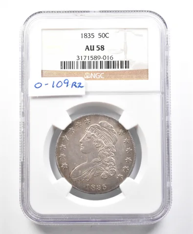 1835 Capped Bust Half Dollar AU58 NGC O-109 R2 a2306