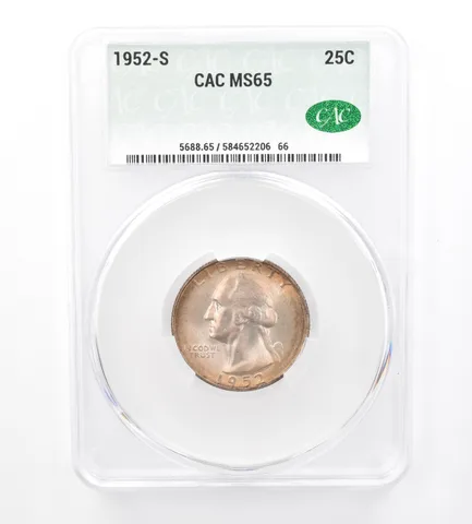 1952-S Washington Quarter MS65 CAC CACg Beautiful Tone a1558