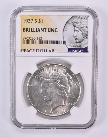 1927-S Peace Silver Dollar BU NGC Yellow Label