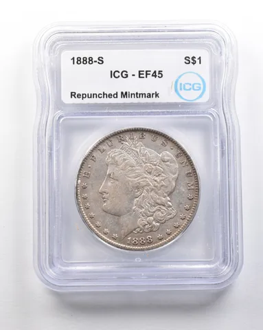 1888-S Morgan Silver Dollar Mint Error Repunched Mintmark EF45 ICG *1610