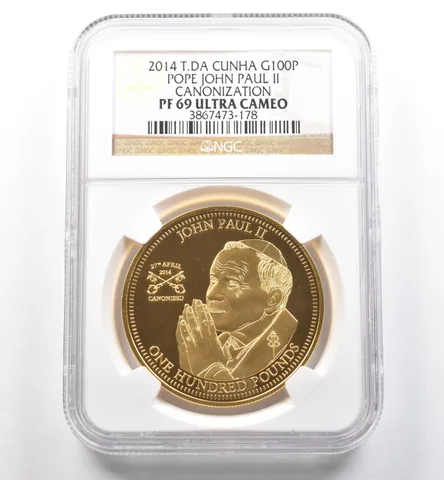 2014 TDA Cunha 100 Pound Gold Pope John Paul II Canonization PF69 UCAM NGC *7447