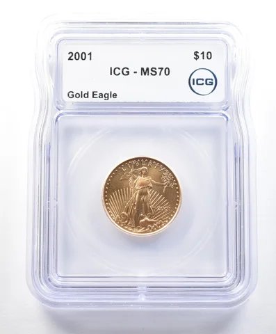 2001 $10 American Gold Eagle 1/4 Oz Gold MS70 ICG