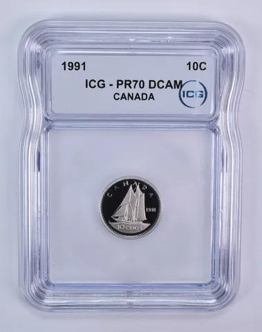 1991 Canada 10 Cents Bluenose PR70 DCAM ICG