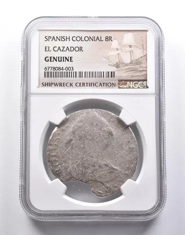 Genuine El Cazador Spanish Colonial 8 Reales NGC Shipwreck Certification *3705