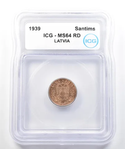 1939 Latvia Santims MS64 RD ICG *9812