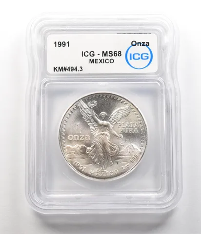 1991 Mo Mexico 1 Onza Silver Libertad KM#494.3 MS68 ICG *6772