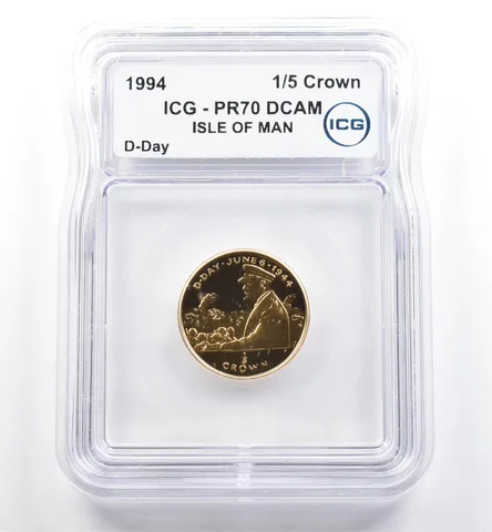 1994 Isle Of Man 1/5 Crown Gold D-Day PR70 DCAM ICG *6508