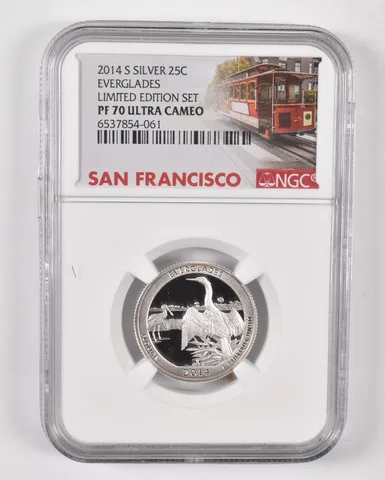 2014-S Silver PF70 UCam Everglades Quarter NGC Limited Edition SF Lbl
