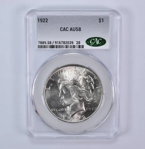 1922 Peace Silver Dollar AU58 CAC CACg