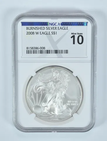 2008-W Burnished Silver Eagle Mint State 10 NGC X NGCX