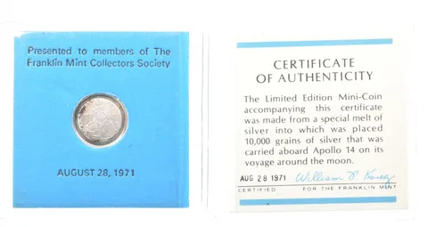 1971 Apollo 14 Moon Silver Mini Coin W/ CoA *5290