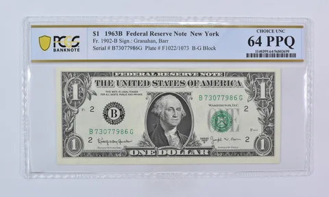 1963 B $1 New York NY FRN Fr#1902-B Choice Unc 64 PPQ PCGS Barr