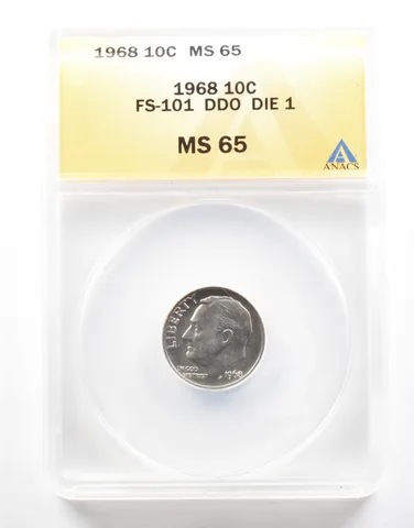 1968 Roosevelt Dime FS-101 DDO Die 1 MS65 ANACS *2115