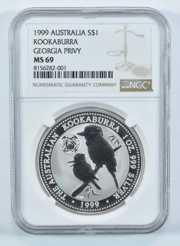 1999 Australia 1 Dollar Silver Kookaburra Georgia Privy MS69 NGC