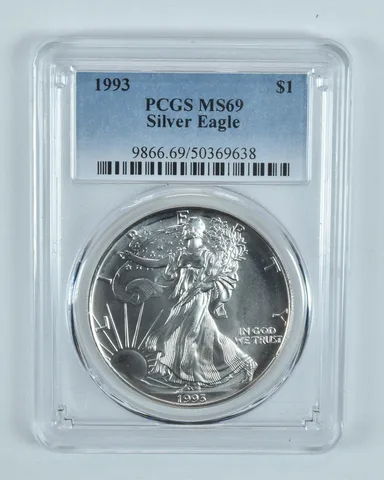 1993 American Silver Eagle 1 Oz MS69 PCGS Blue Label