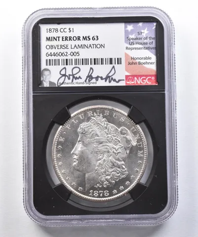 1878-CC Morgan Silver Dollar Mint Error Lamination MS63 NGC Boehner *2600