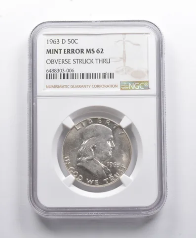 Mint Error MS62 1963-D Franklin Half Dollar OBV Stuck Thru NGC *8780