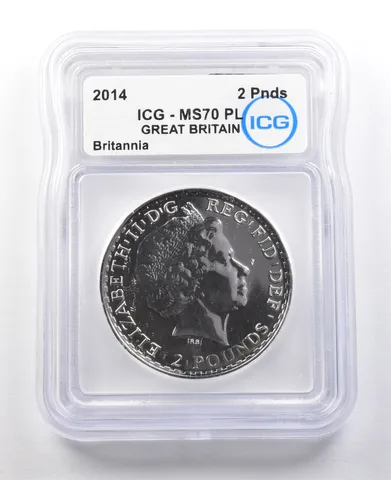 2014 Great Britain 2 Pounds Britannia Silver MS70 PL ICG a8791
