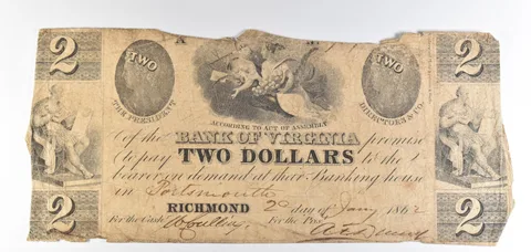 1862 $2 Richmond VA Bank Of Virginia Obsolete Note *8821