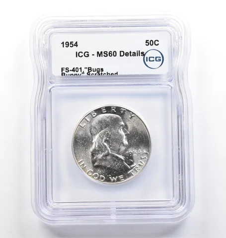 1954 Franklin Half Dollar Bugs Bunny FS-401 Scratched MS60 Details ICG *9842