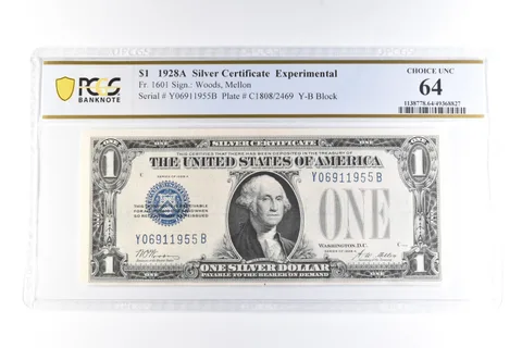 1928 A $1 Silver Certificate Experimental Fr#1601 Choice Unc 64 PCGS *6104