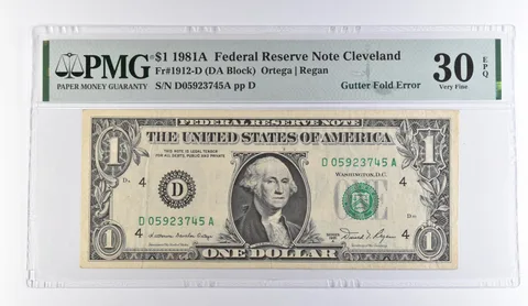 1981 A $1 Cleveland OH FRN Gutter Fold Error Fr#1912-D VF 30 EPQ PMG *9489