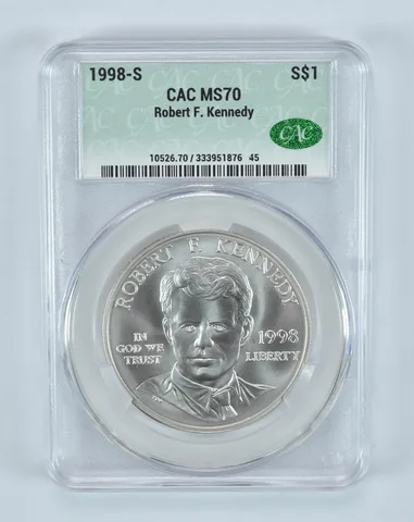 1998-S Robert F Kennedy Commemorative Silver Dollar MS70 CAC CACg