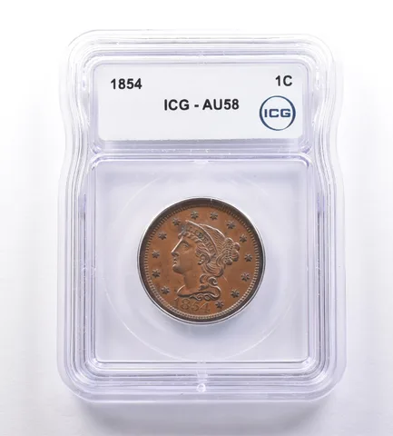1854 Braided Hair Large Cent AU58 ICG a9214