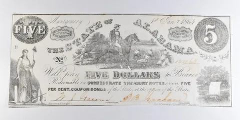 1864 $5 State Of Alabama Confederate Treasury Note *2278