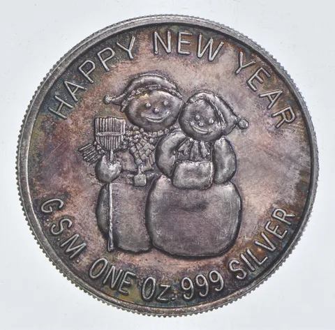VINTAGE Happy New Year - Merry Christmas .999 Fine Silver 1 Oz Round *601