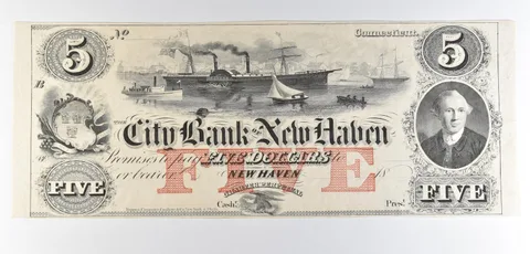 1800s $5 New Haven CT City Bank Obsolete Note *8610