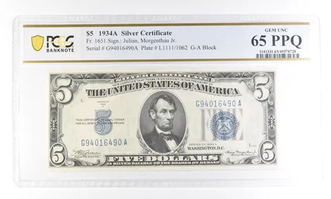 1934 A $5 Silver Certificate Fr#1651 Gem Unc 65 PPQ PCGS *2807