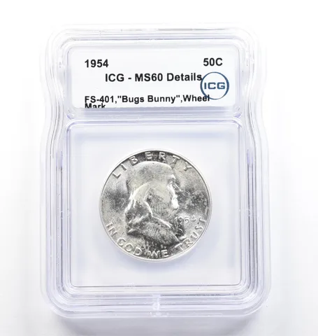 1954 Franklin Half Dollar Bugs Bunny FS-401 Wheel Mark MS60 Details ICG *9847