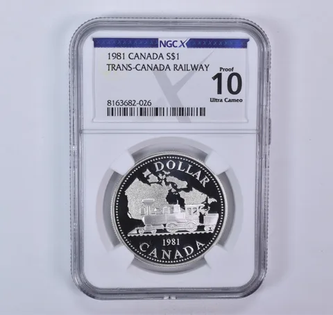 1981 Canada 1 Dollar Silver Trans-Canada Railway Proof 10 UCAM NGC X NGCX