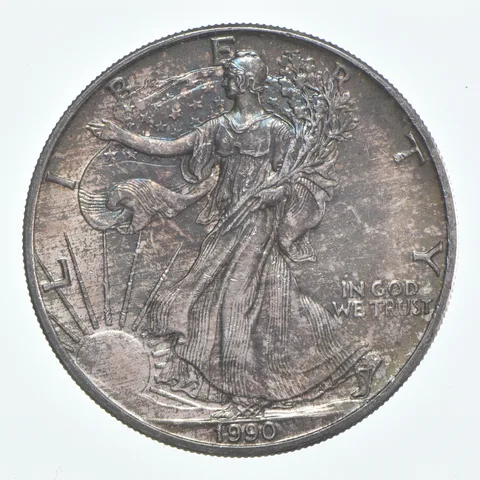 Beautiful Toned - 1990 American Silver Eagle 1 Troy Oz .999 Fine Silver *954