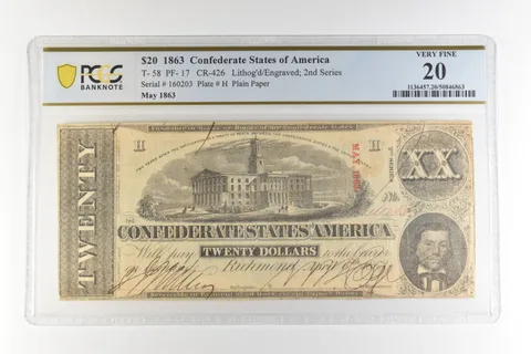 1863 $20 Confederate States America T-58 PF-17 CR-426 Very Fine 20 PCGS *4476
