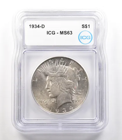 1934-D Peace Silver Dollar MS63 ICG *4103