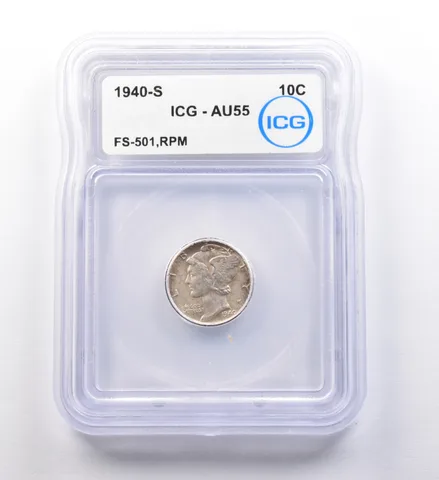 1940-S Mercury Dime FS-501 RPM AU55 ICG a9725