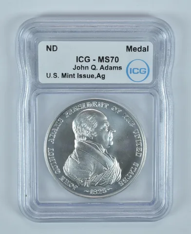 (ND) Silver Presidential Medal John Quincy Adams 1 Oz Silver MS70 ICG