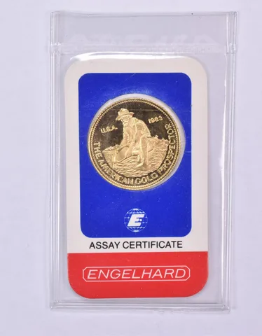 1983 Engelhard American Prospector 1/4 Oz Gold Round In Assay *1080