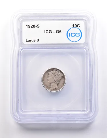 1928-S Mercury Dime Large S G6 ICG *9869