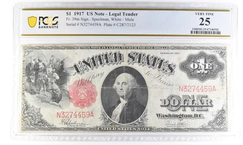 1917 $1 US Legal Tender Fr 39 m Mule Very Fine 25 PCGS *5479