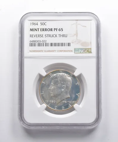 Mint Error PF65 1964 Kennedy Half Dollar REV Struck Thru NGC *8790