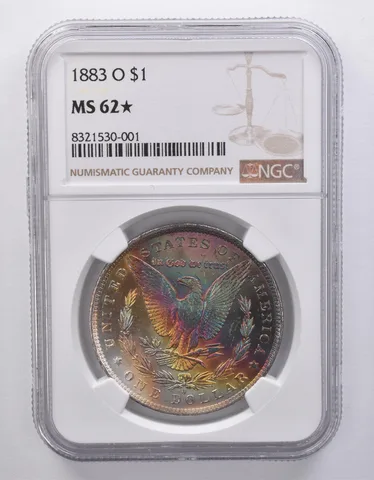 1883-O Morgan Silver Dollar MS62* STAR NGC Rainbow Tone Reverse *7168