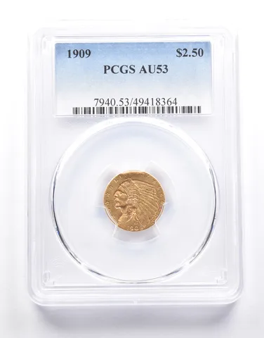 1909 $2.50 Indian Head Gold Quarter Eagle AU53 PCGS *0746