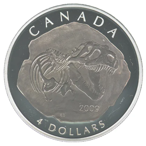2009 Canada 4 Dollars Silver Tyrannosaurus Rex Colorized *5671