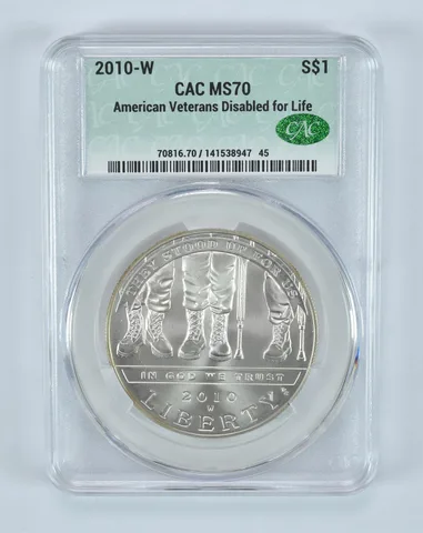 2010-W Disabled Veterans Commemorative Silver Dollar MS70 CAC CACg