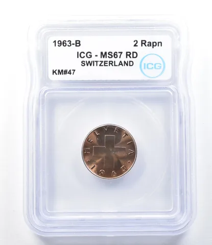 1963 B Switzerland 2 Rappen KM#47 MS67 RD ICG *8907