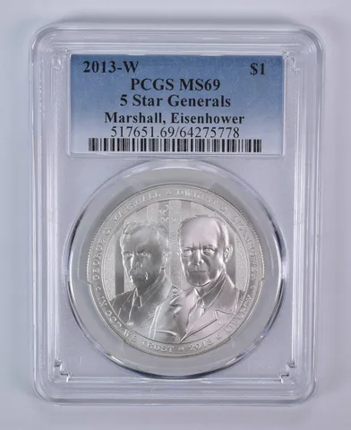 2013-W 5 Star Generals Commemorative Silver Dollar MS69 PCGS Blue Label