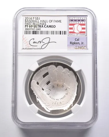 PF69UCAM 2014-P Baseball HOF Cal Ripken, Jr Signed Commem Silver $1 FR NGC *3220